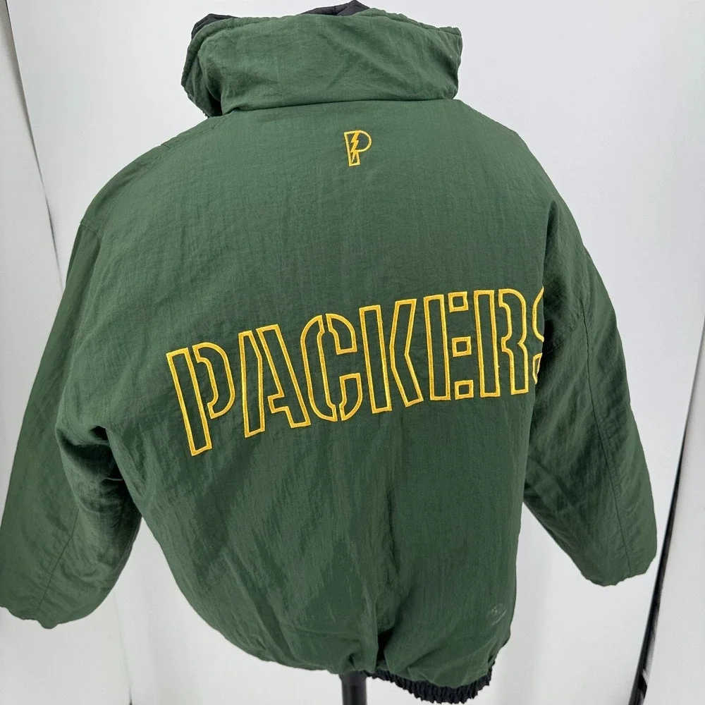 Pro Player Green‎ Bay Packers Coat MENS Reversible 1/2 Zip Hooded Pullover XL